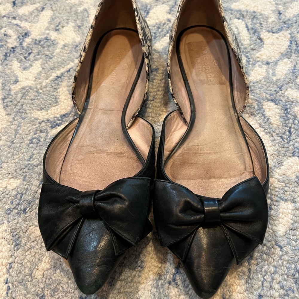 Kate spade black and python bow flats
